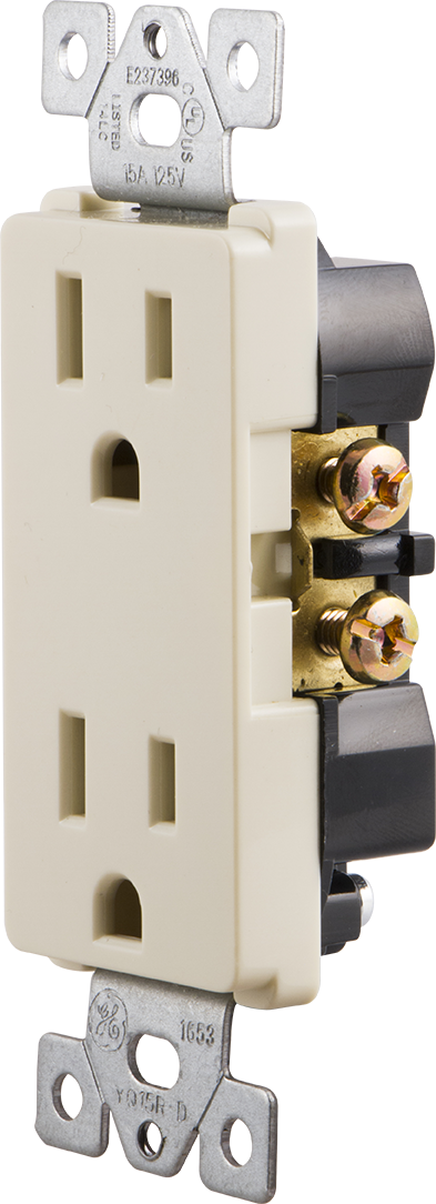 GE Grounding Duplex Designer Receptacle, Light Almond