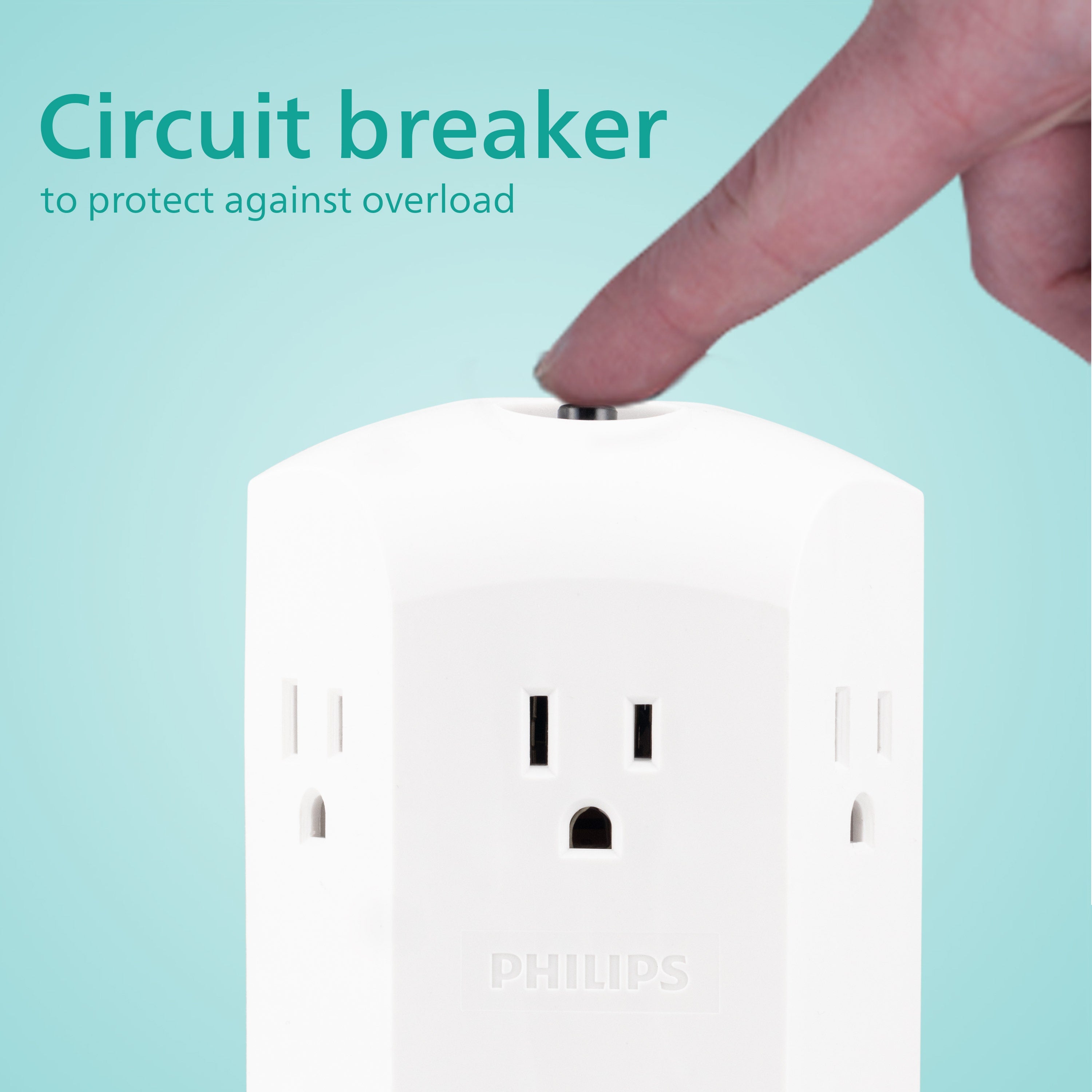 Philips 6-Outlet Wall Tap with Resettable Circuit Breaker, White