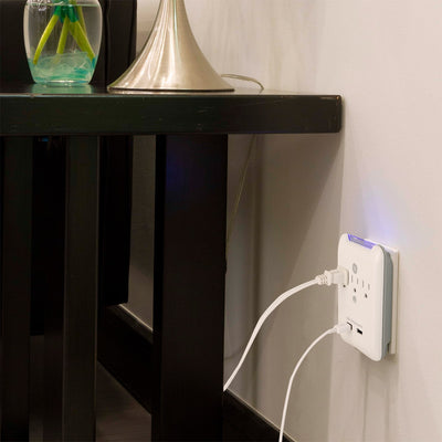 GE 3-Outlet 2-USB Wall Tap with Surge Protection, White