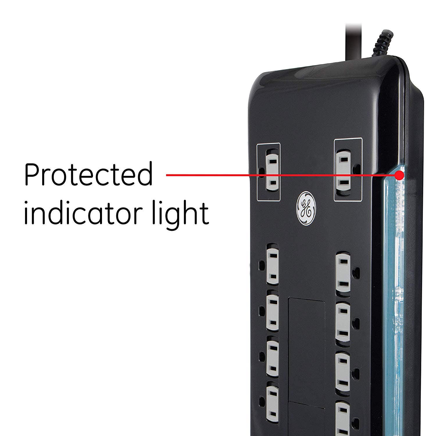 GE 12-Outlet 8ft. Surge Protector with 2-USB Tether, Black
