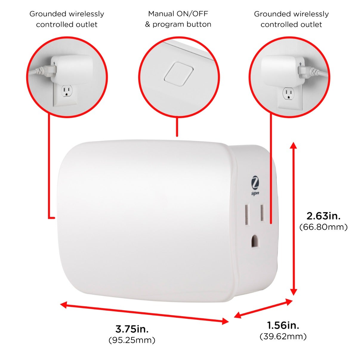 Enbrighten Zigbee Plug-In Smart Switch with Dual Controlled Outlets and Energy Monitoring, White