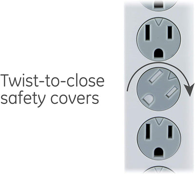 GE 6-Outlet 2ft. Surge Protector with Twist-to-Close Safety Outlets, White