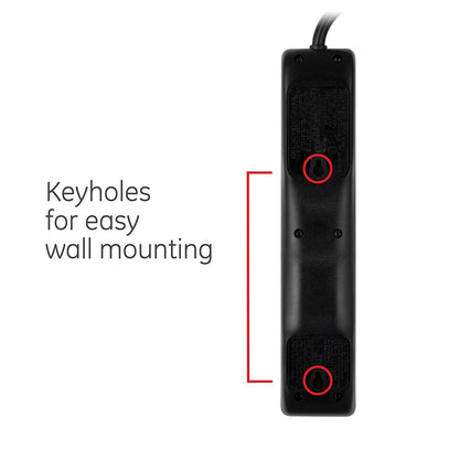 GE 6-Outlet 10ft. Surge Protector With Twist-To-Close Safety Covers, Black