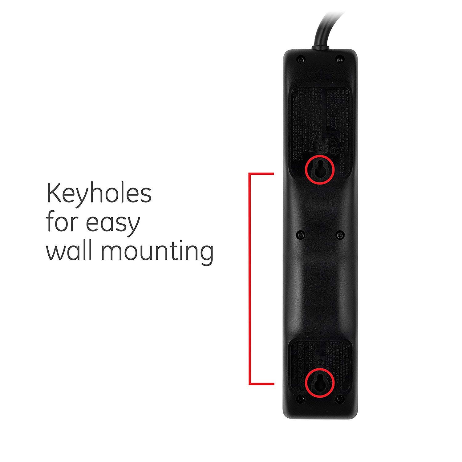 GE 6-Outlet 4ft. Surge Protector with Twist-to-Close Safety Covers, Black