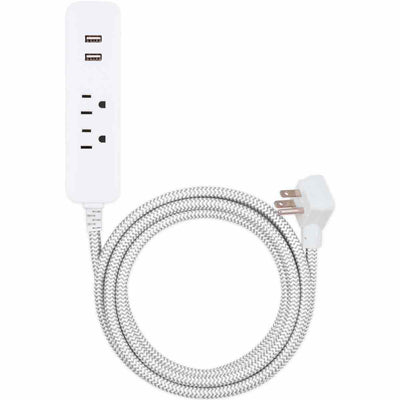 Cordinate 2-Outlet 2-USB 10ft. Braided Extension Cord with Surge Protection, White/Gray