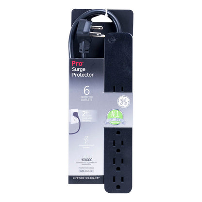 GE Pro 6-Outlet 2ft. Surge Protector, Black