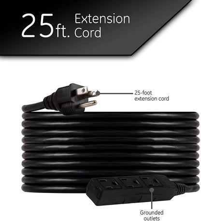 GE 3-Outlet 25ft. Heavy Duty Outdoor Extension Cord, Black