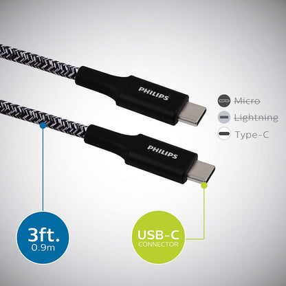 Philips 3ft. USB-C to USB-C Braided Charging Cable, Black