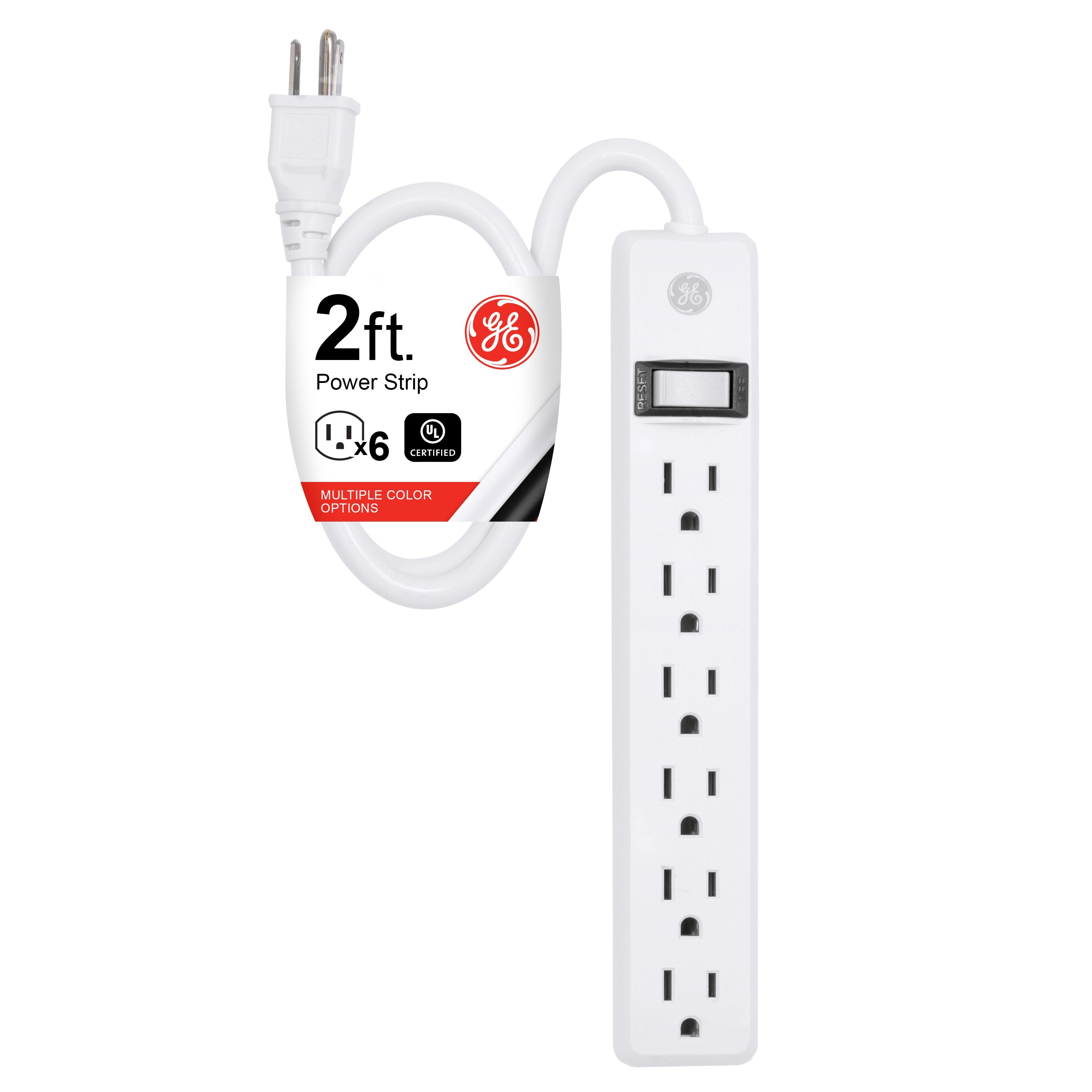 GE 6-Outlet 2ft. Power Strip, White