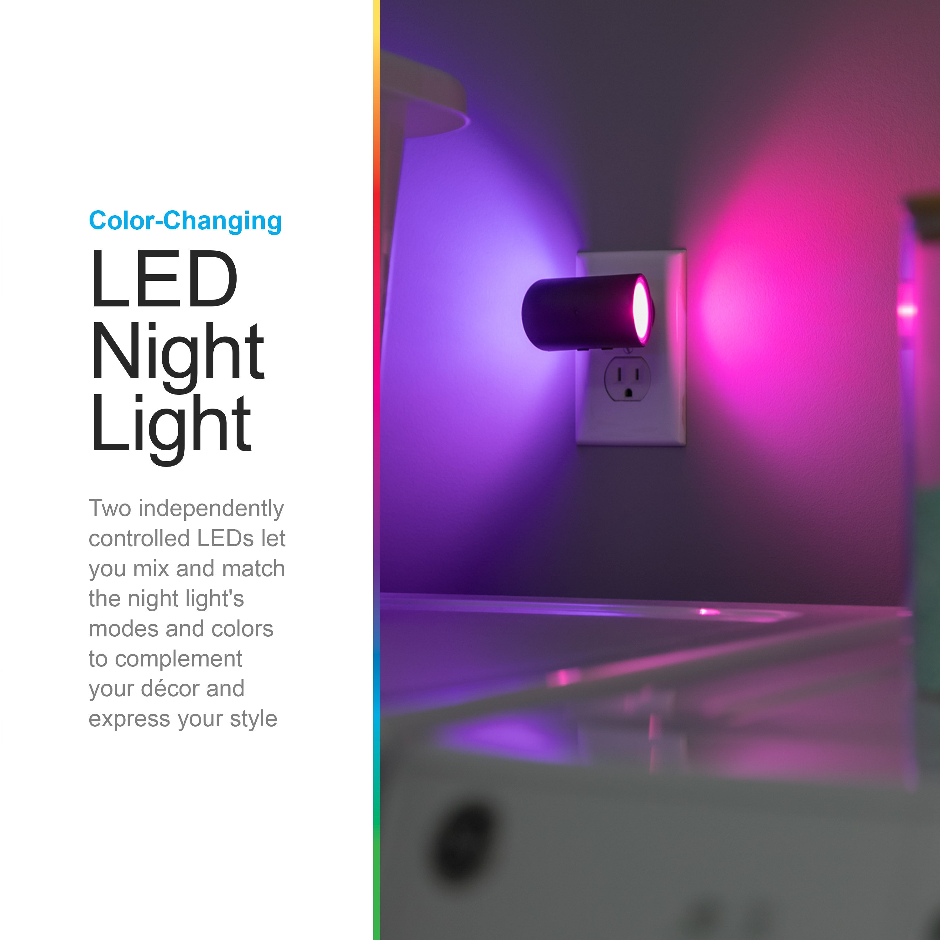 GE Color-Changing Light Sensing Swivel Night Light, Black