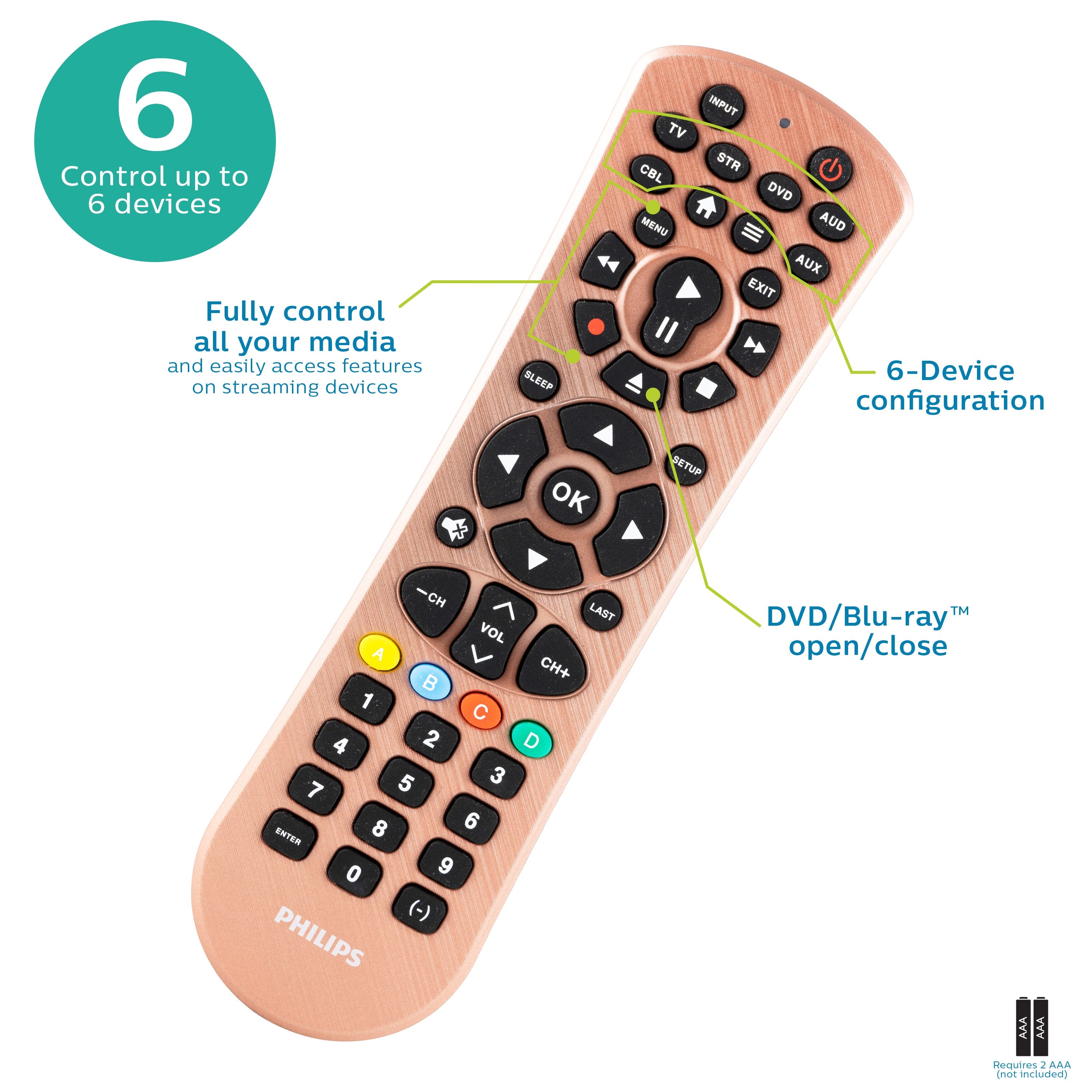 Philips 6-Device Universal Remote, Brushed Rose Gold