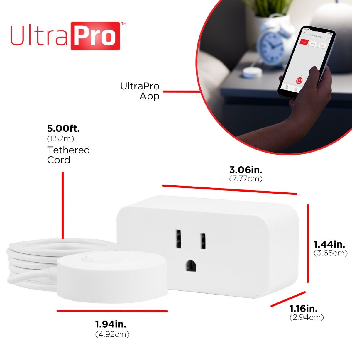 UltraPro Plug-In 1-Outlet WiFi Smart Plug with Push Button, White