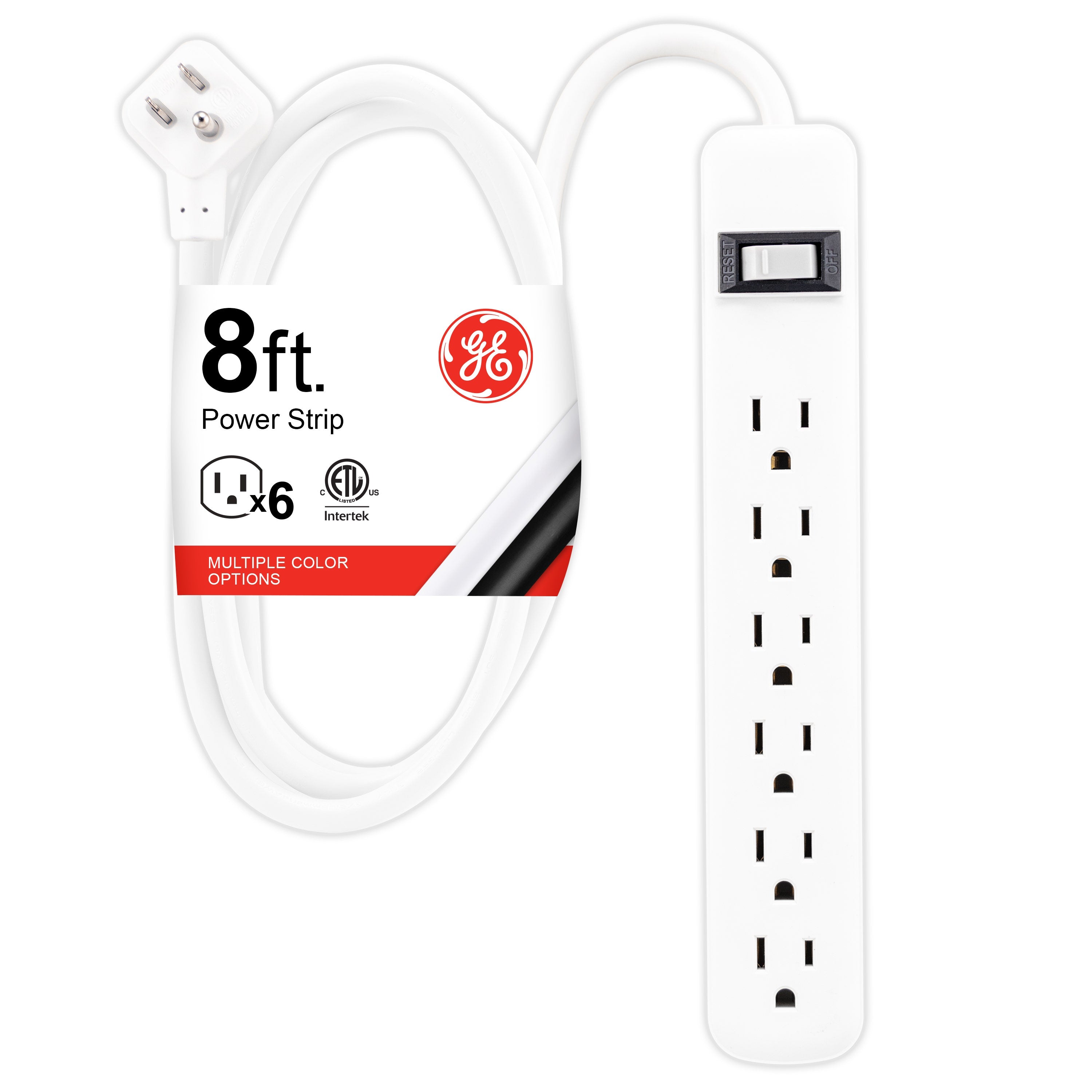 GE 6-Outlet Power Strip 8ft, White