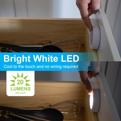 GE Battery Operated LED Puck Light, 4 Pack, White