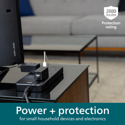 Philips 10-Outlet 6ft. 2 USB-A Surge Protector With Adapter-Spaced Outlets, Black