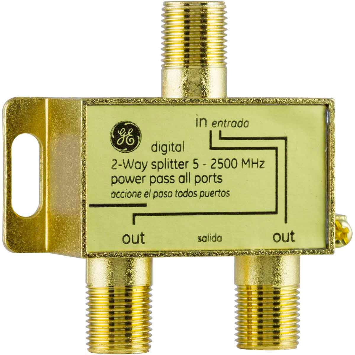 GE Pro Digital 2-Way Coaxial Splitter, Gold