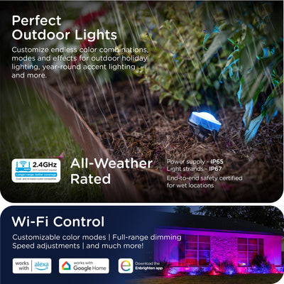 Enbrighten WiFi VIBE Color-Changing Eternity Landscape Lights, 8 Lights, 33ft. Black Cord
