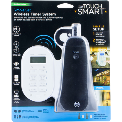 myTouchSmart Indoor/Outdoor Plug-In Simple Set Wireless Timer System, Black/White