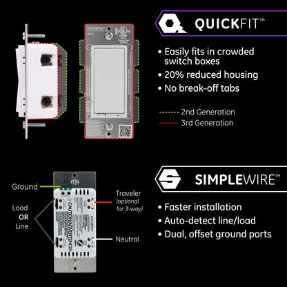 Enbrighten Zigbee In-Wall Smart Dimmer with QuickFit™ and SimpleWire™ and Energy Monitoring, White/Almond