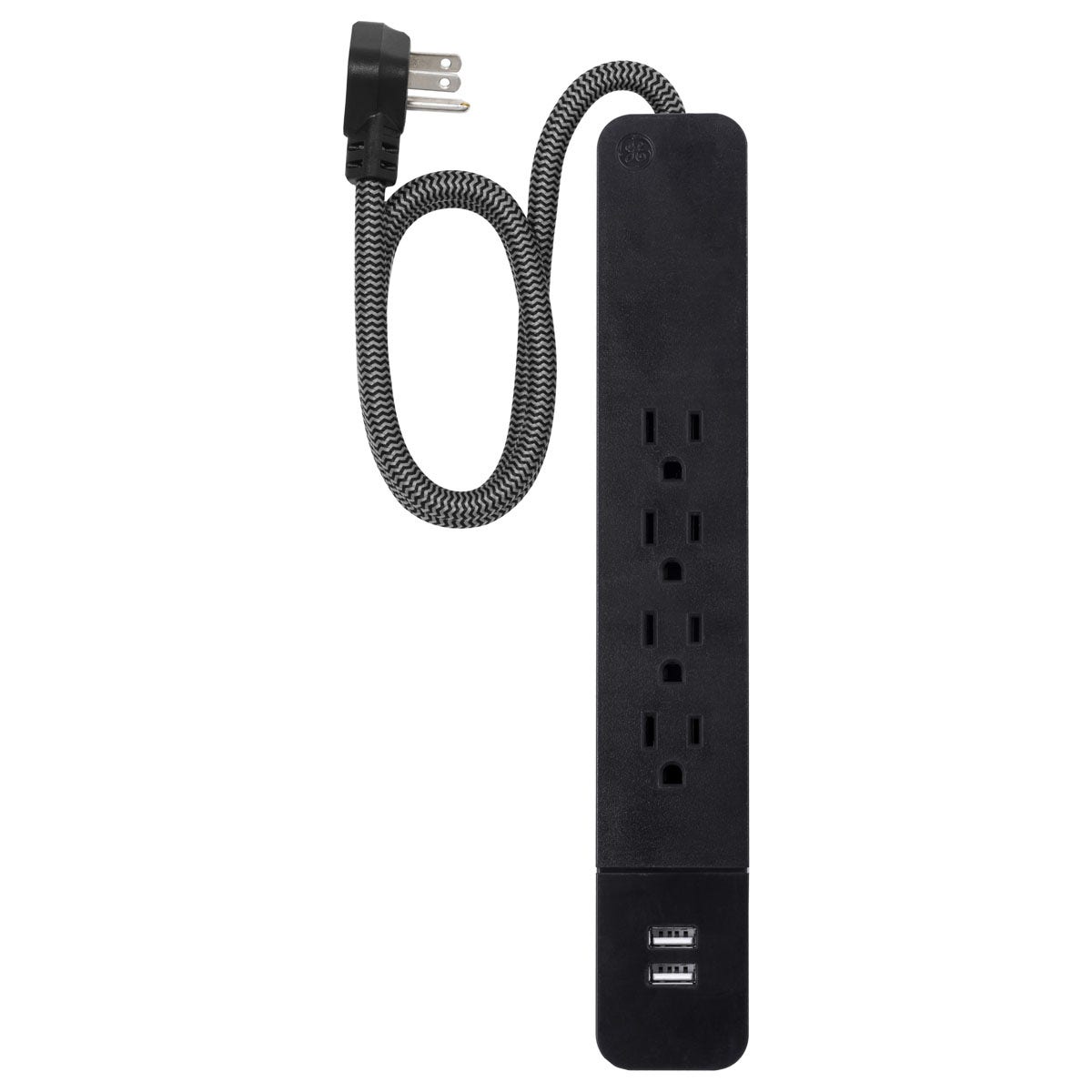 GE Pro 4-Outlet 2-USB 3ft. Surge Protector, Black