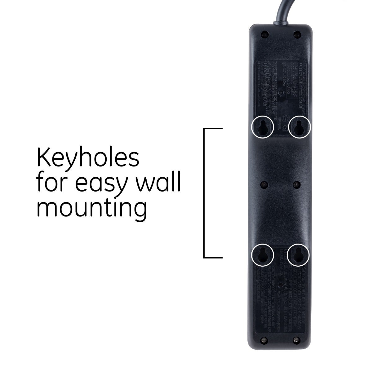 GE 4-Outlet 2-USB 3ft. Surge Protector With Twist-To-Close Safety Covers, Black