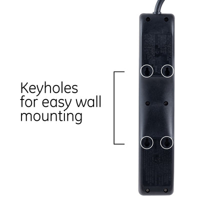 GE 4-Outlet 2-USB 3ft. Surge Protector With Twist-To-Close Safety Covers, Black