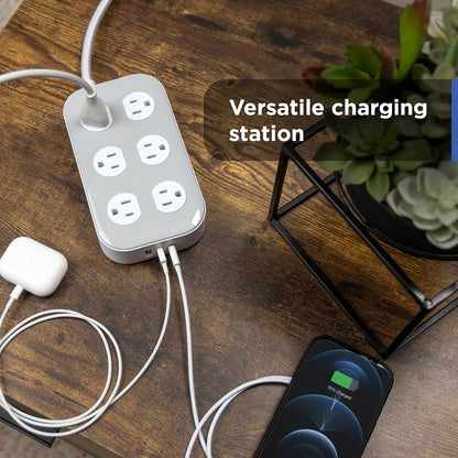 GE-branded Adapt UltraPro 12-Outlet Surge Protector, 2 USB-A, 1 USB-C, 2100 Joules, 6ft., White/Gray