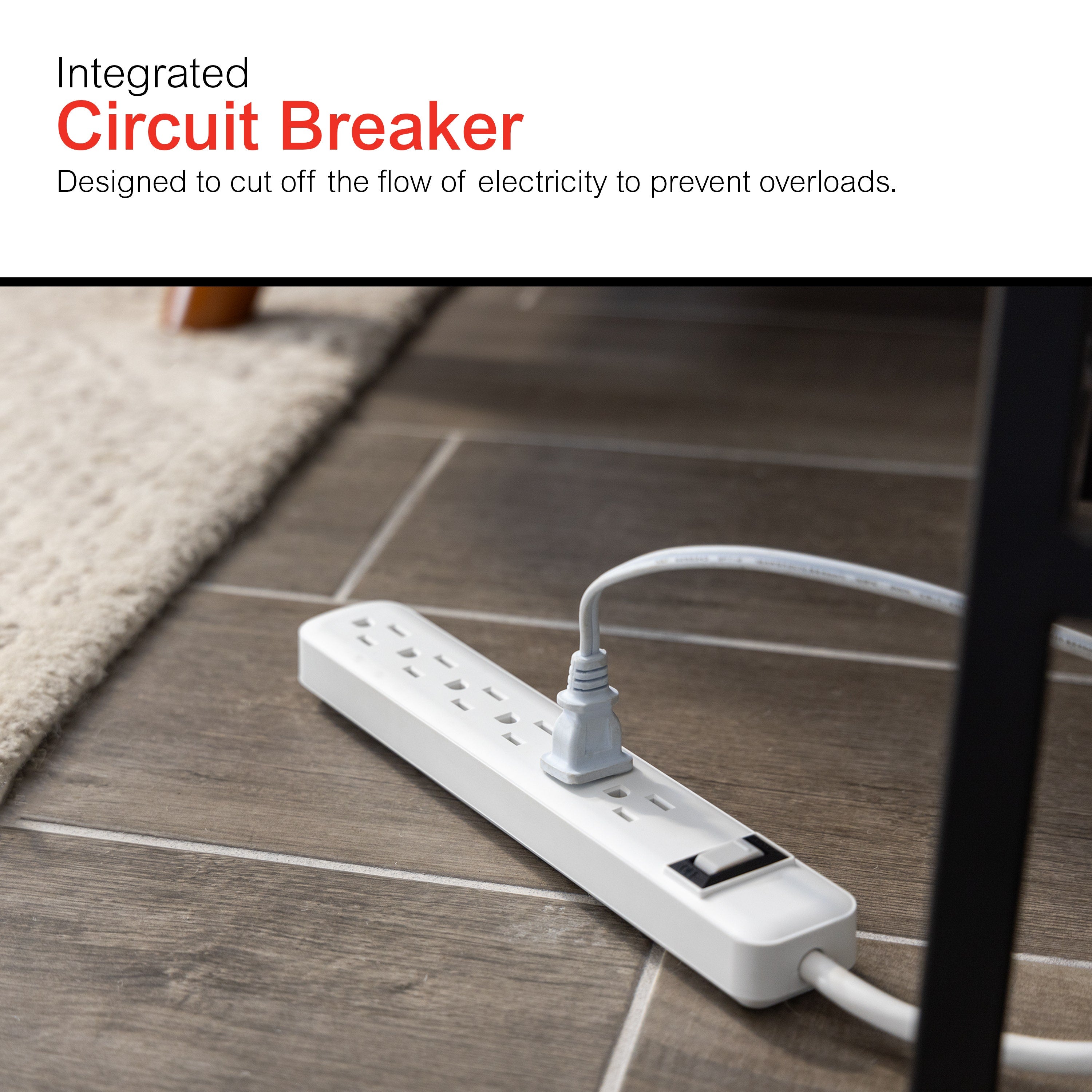 GE 6-Outlet 8ft. Power Strip, White