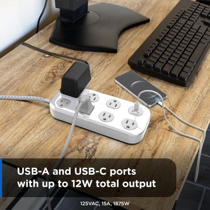 GE-branded 7-Outlet Surge Protector, 1 USB-A, 1 USB-C, 1470 Joules, 4ft., White