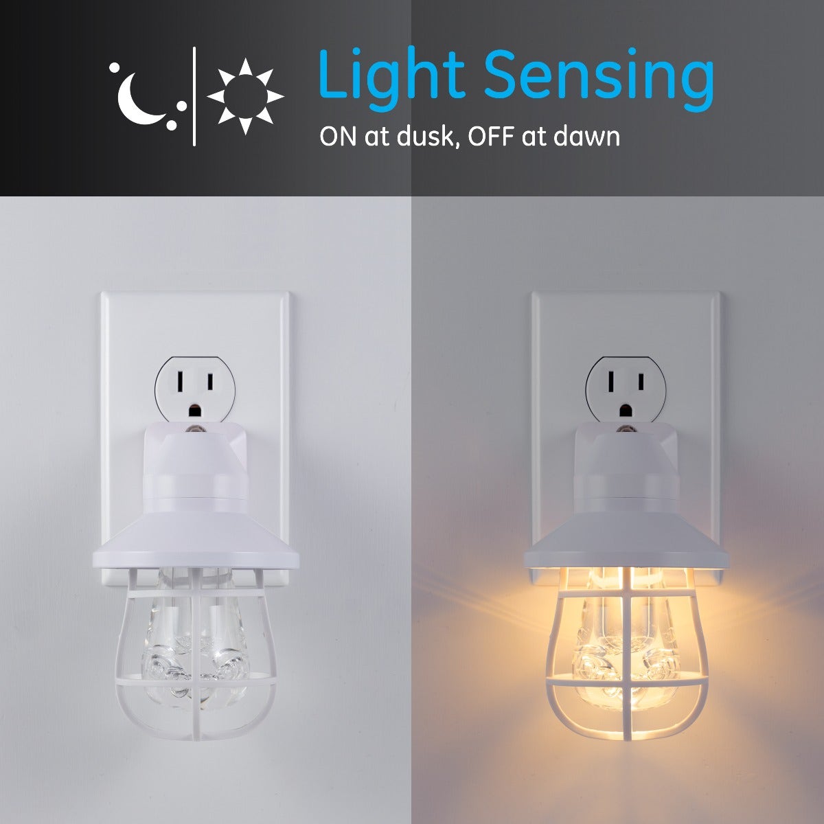 GE Vintage Cage Frame Light Sensing LED Night Light, White