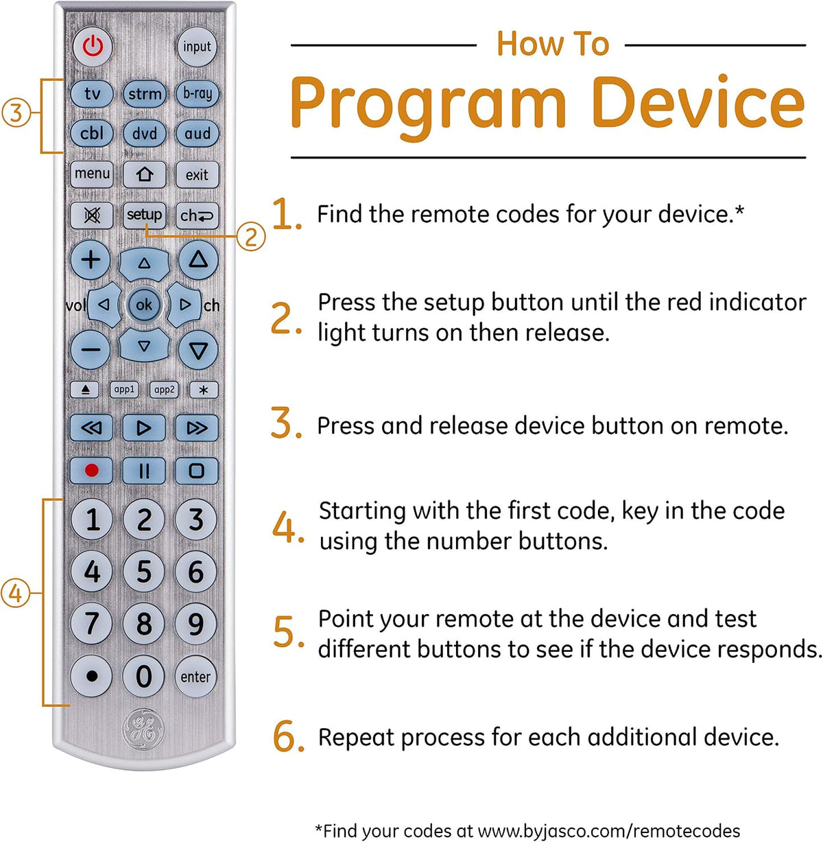 GE UltraPro 6-Device Universal Remote, Backlit, Big Buttons, Brushed Silver