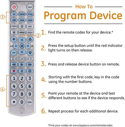 GE UltraPro 6-Device Universal Remote, Backlit, Big Buttons, Brushed Silver