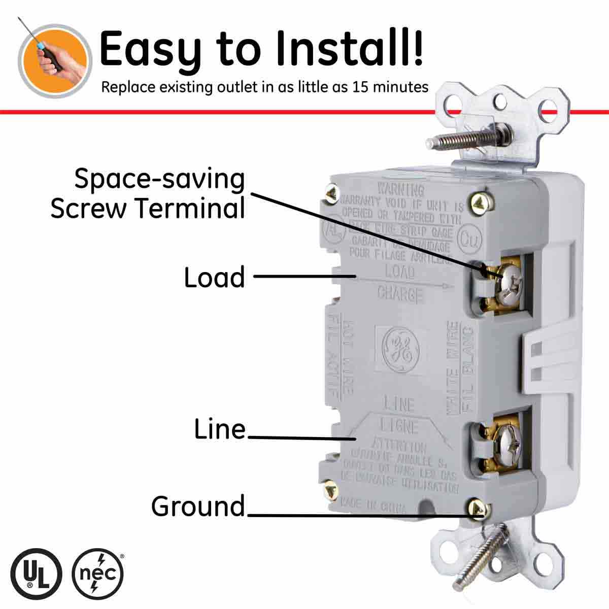 GE GFCI Tamper Resistant Receptacle with LED Indicator, White