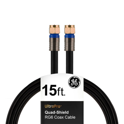 GE 15ft. Quad-Shield RG6 Coaxial Cable, Black
