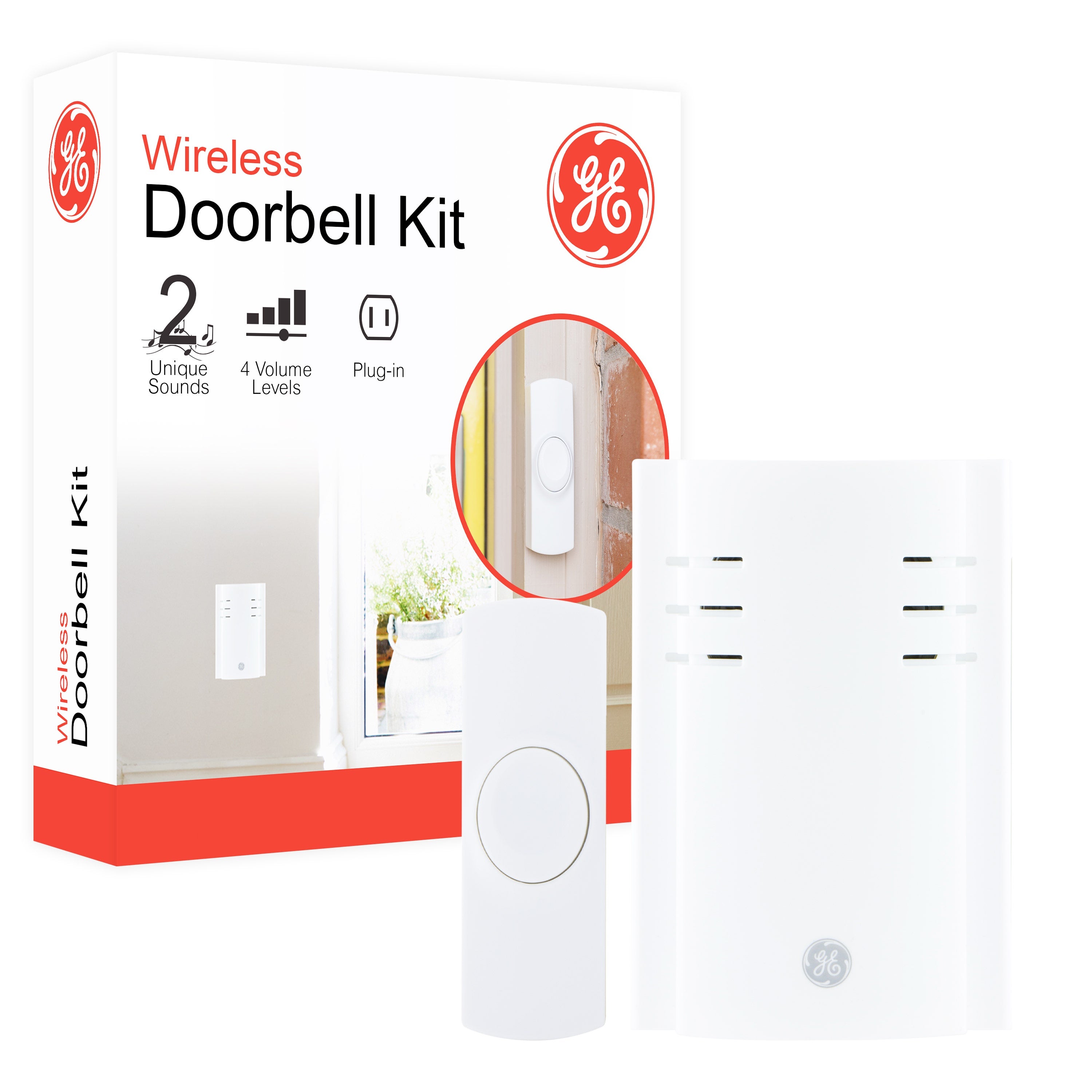GE Plug-In 2-Chime Wireless Door Chime Kit, White