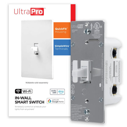 UltraPro WiFi In-Wall Smart Toggle Switch With QuickFit™ And SimpleWire™, White