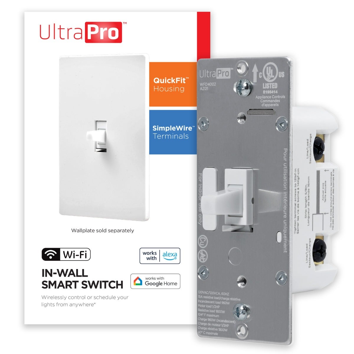 UltraPro WiFi In-Wall Smart Toggle Switch With QuickFit™ And SimpleWire™, 4 Pack, White