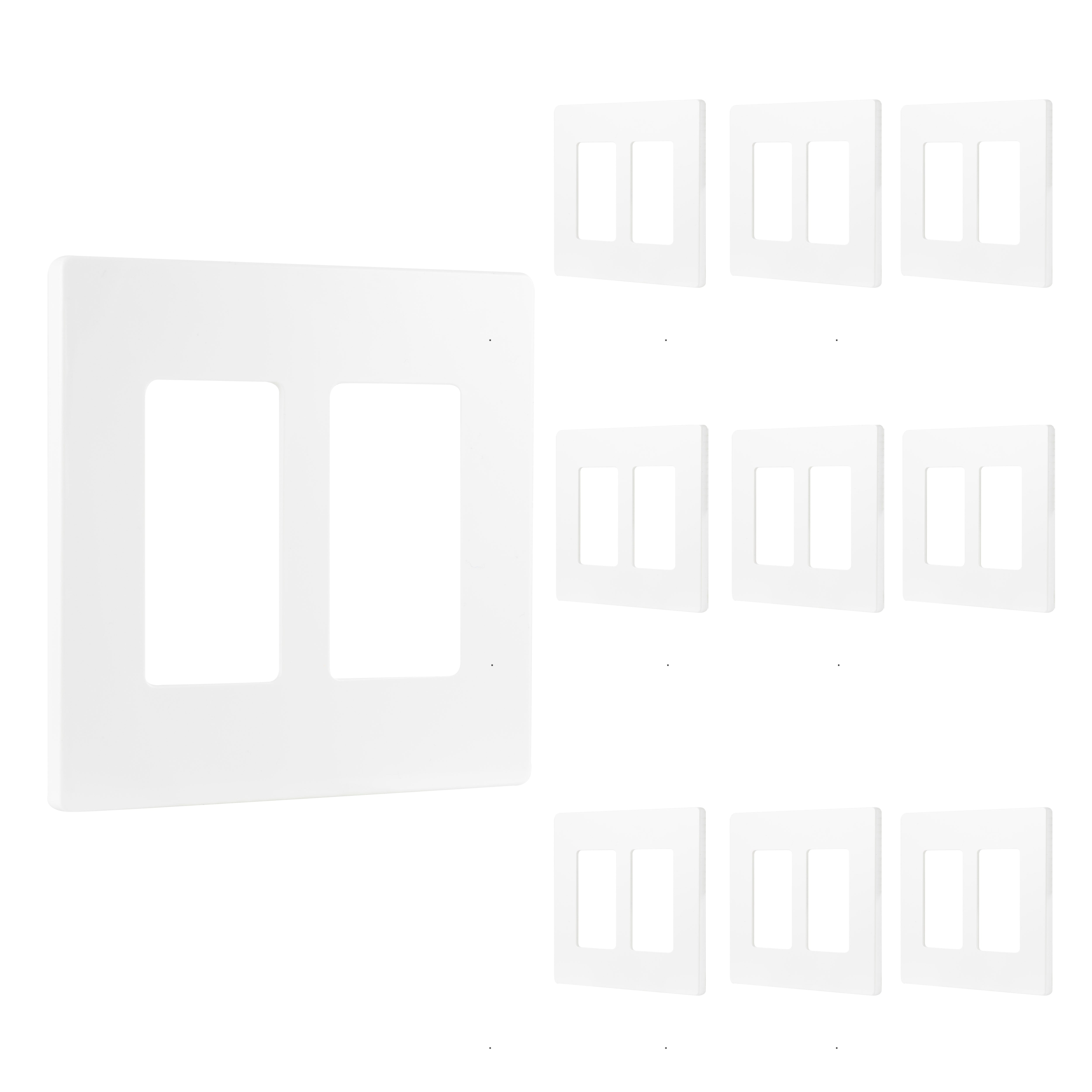 Power Gear Double Rocker Screwless Light Switch Wall Plate, 10 Pack, White