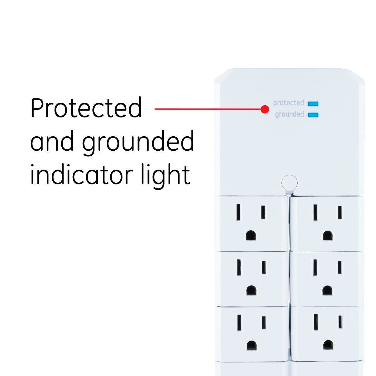GE 6-Outlet Wall Tap with Surge Protection and Swivel Outlets, White
