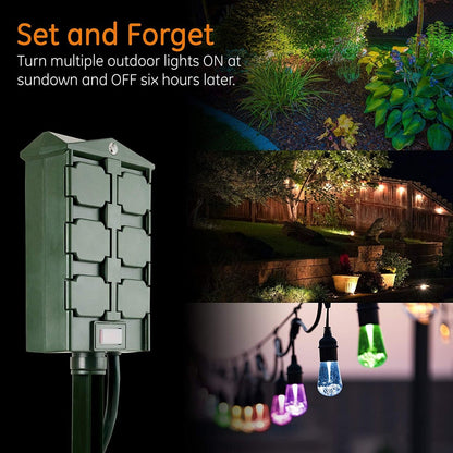 myTouchSmart Outdoor 6-Outlet Light Sensing Yard Stake Timer with 6ft. Cord, Green