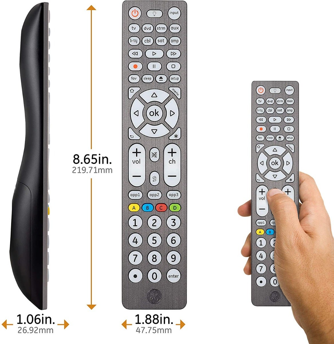 GE 8-Device Backlit Universal Remote, Brushed Graphite