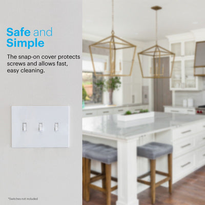 Power Gear Triple Toggle Screwless Wall Plate, White, 5 Pack