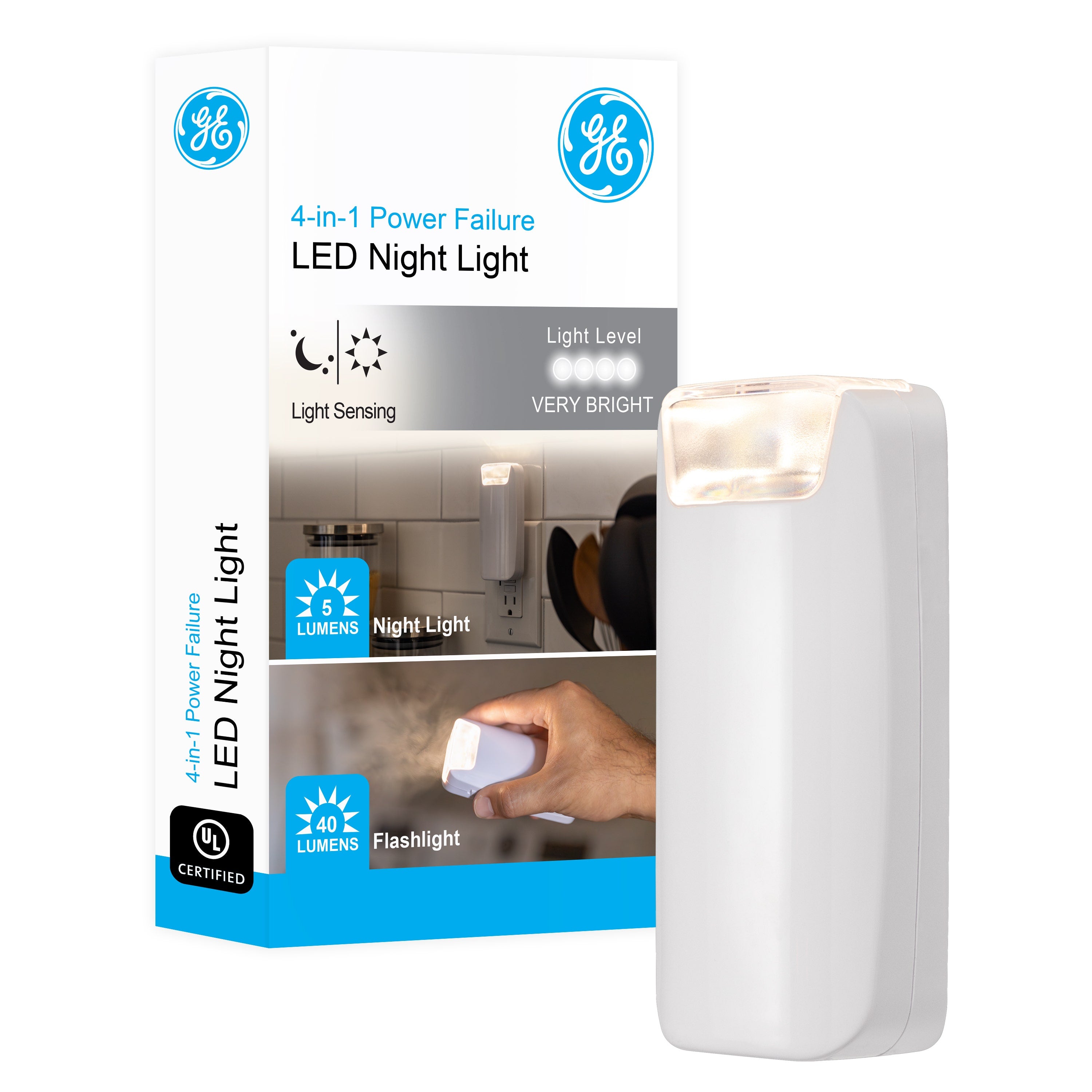 GE 4-in-1 Rechargeable Power Failure LED Night Light, White