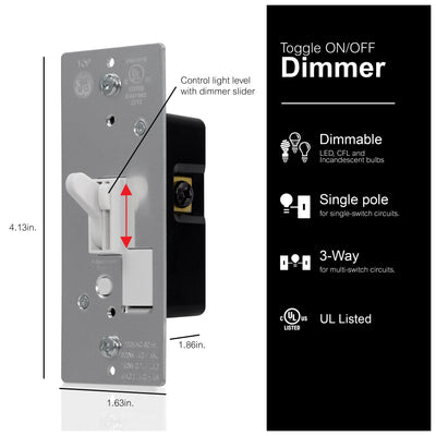 GE UltraPro On/Off Single Pole Toggle Dimmer, White