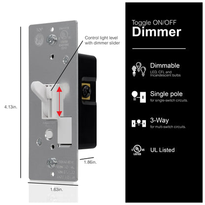 GE UltraPro On/Off Single Pole Toggle Dimmer, White