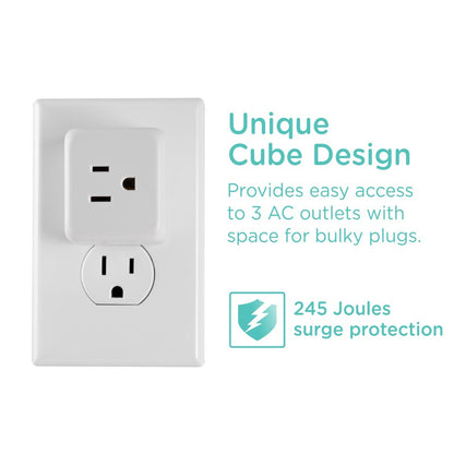Cordinate 3-Outlet Grounded Cube Tap with Surge Protection, White