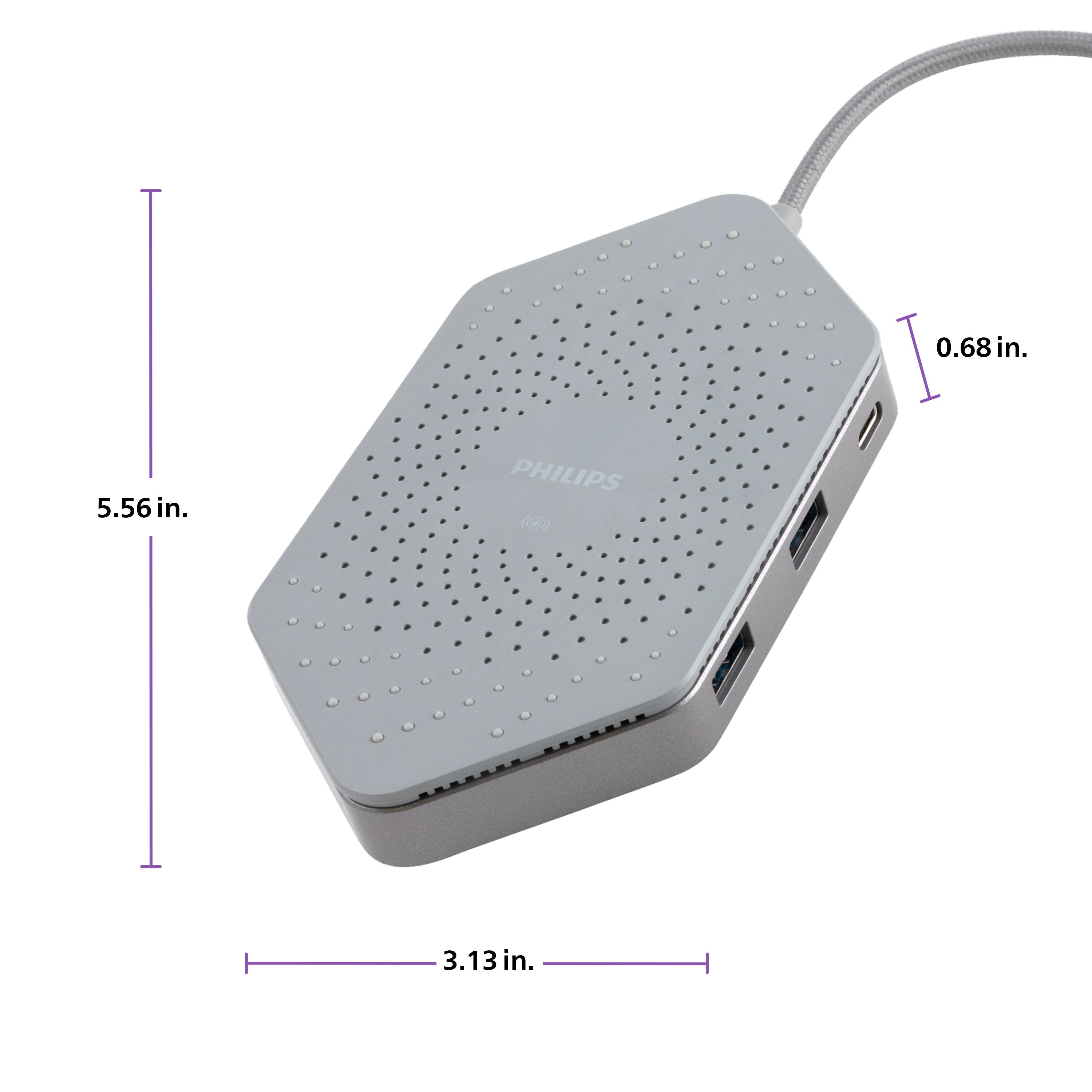 Philips USB-C Travel Docking Station with Qi Wireless Charging, Gray