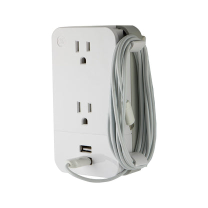 GE 2-Outlet 2-USB Charging Station with Cable Management, White