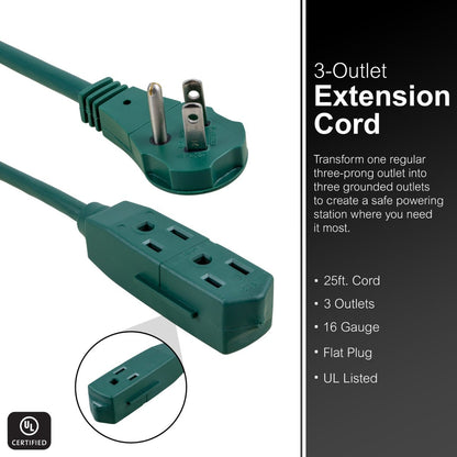 GE 3-Outlet 25ft. Extension Cord with Right-Angle Plug, Green