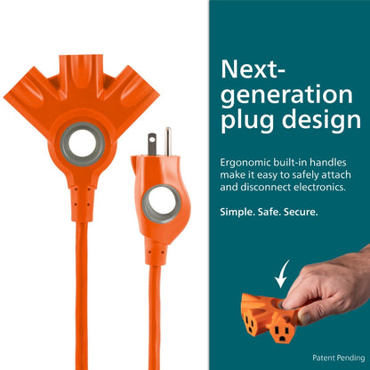 Philips EZGrip™ 3-Outlet 25ft. Indoor/Outdoor Extension Cord, Orange